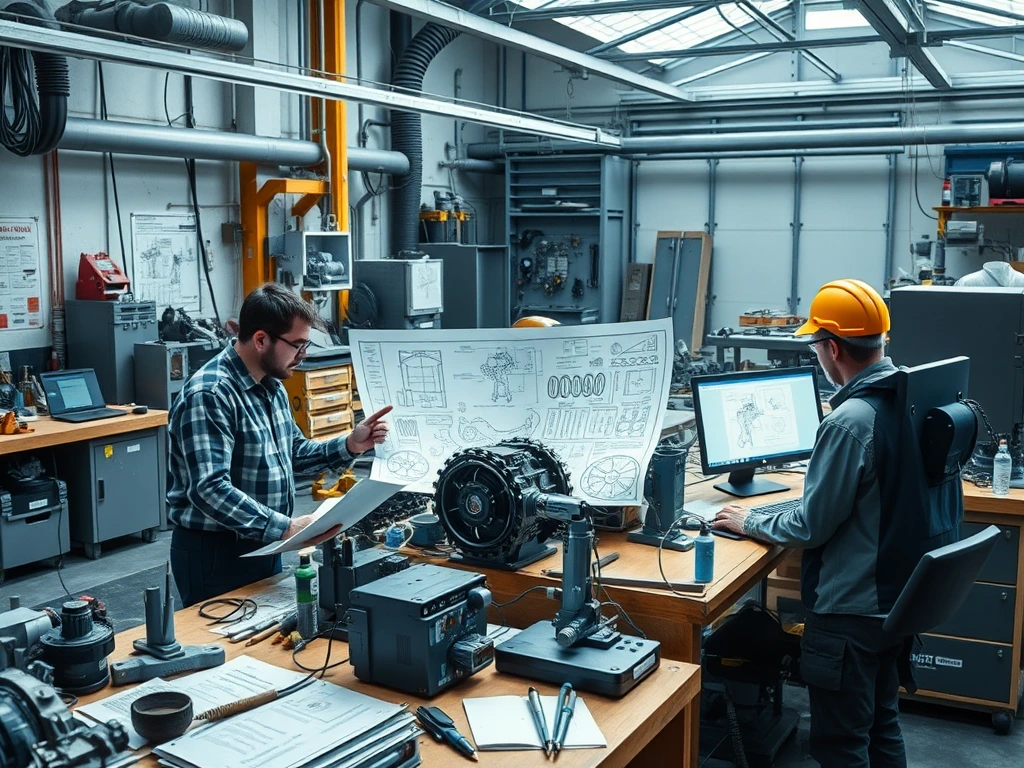 Profissionais da engenharia mecânica no campo de trabalho