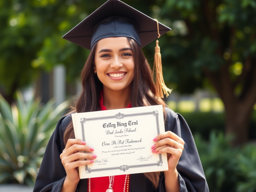 Imagem de formanda segurando diploma Comprado