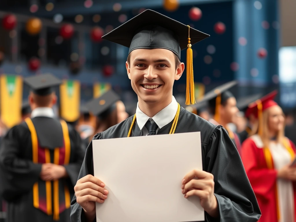 Imagem aluno segurando certificado após se formar