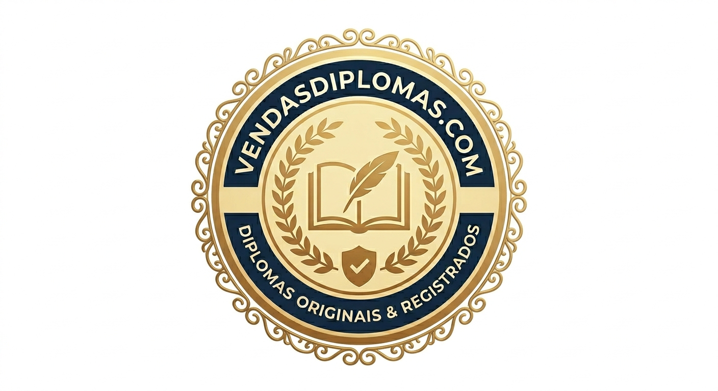 Logotipo oficial de vendasdiplomas.com: Selo dourado de diplomas originais e registrados.